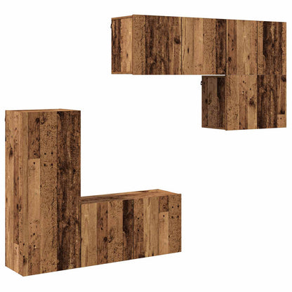 TV Wall Unit Wall-mounted 5 pcs Old Wood Engineered Wood