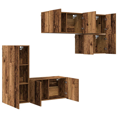 TV Wall Unit 5 pcs Old Wood Engineered Wood