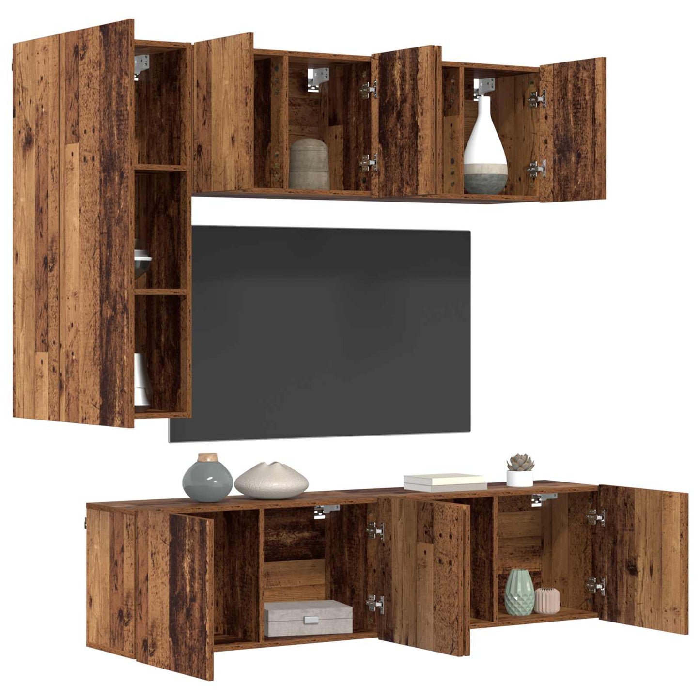 TV Wall Unit Wall-mounted 5 pcs Old Wood Engineered Wood