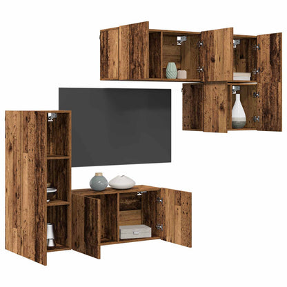 TV Wall Unit Wall-mounted 5 pcs Old Wood Engineered Wood