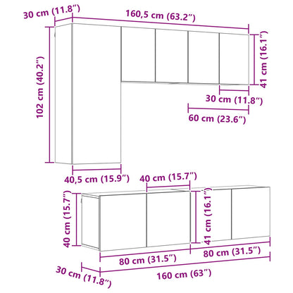 TV Wall Unit Wall-mounted 5 pcs Old Wood Engineered Wood