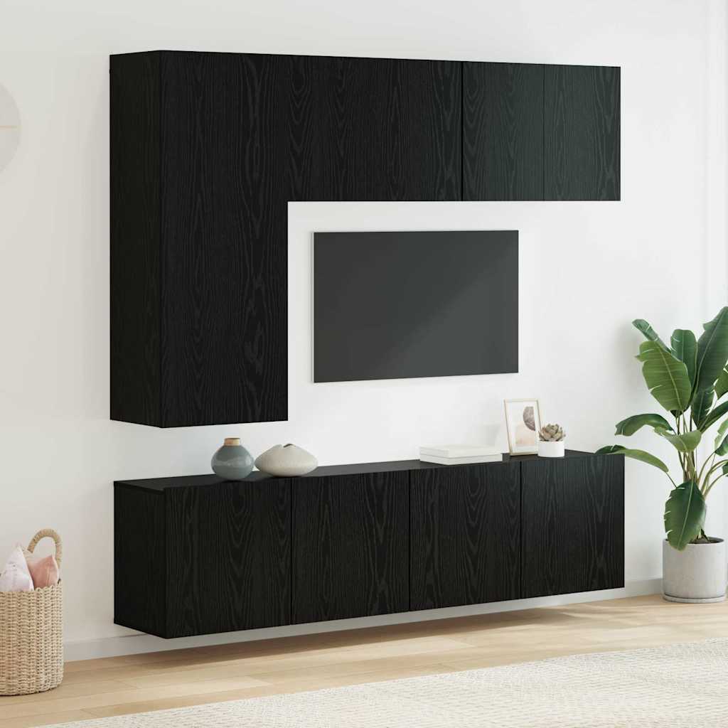 TV Wall Unit Wall-mounted 5 pcs Black Oak Engineered Wood