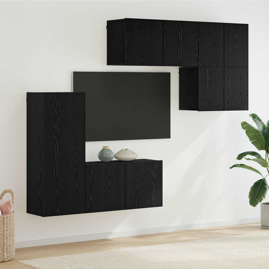 TV Wall Unit 5 pcs Black Oak Engineered Wood
