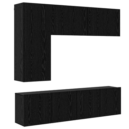 TV Wall Unit Wall-mounted 5 pcs Black Oak Engineered Wood