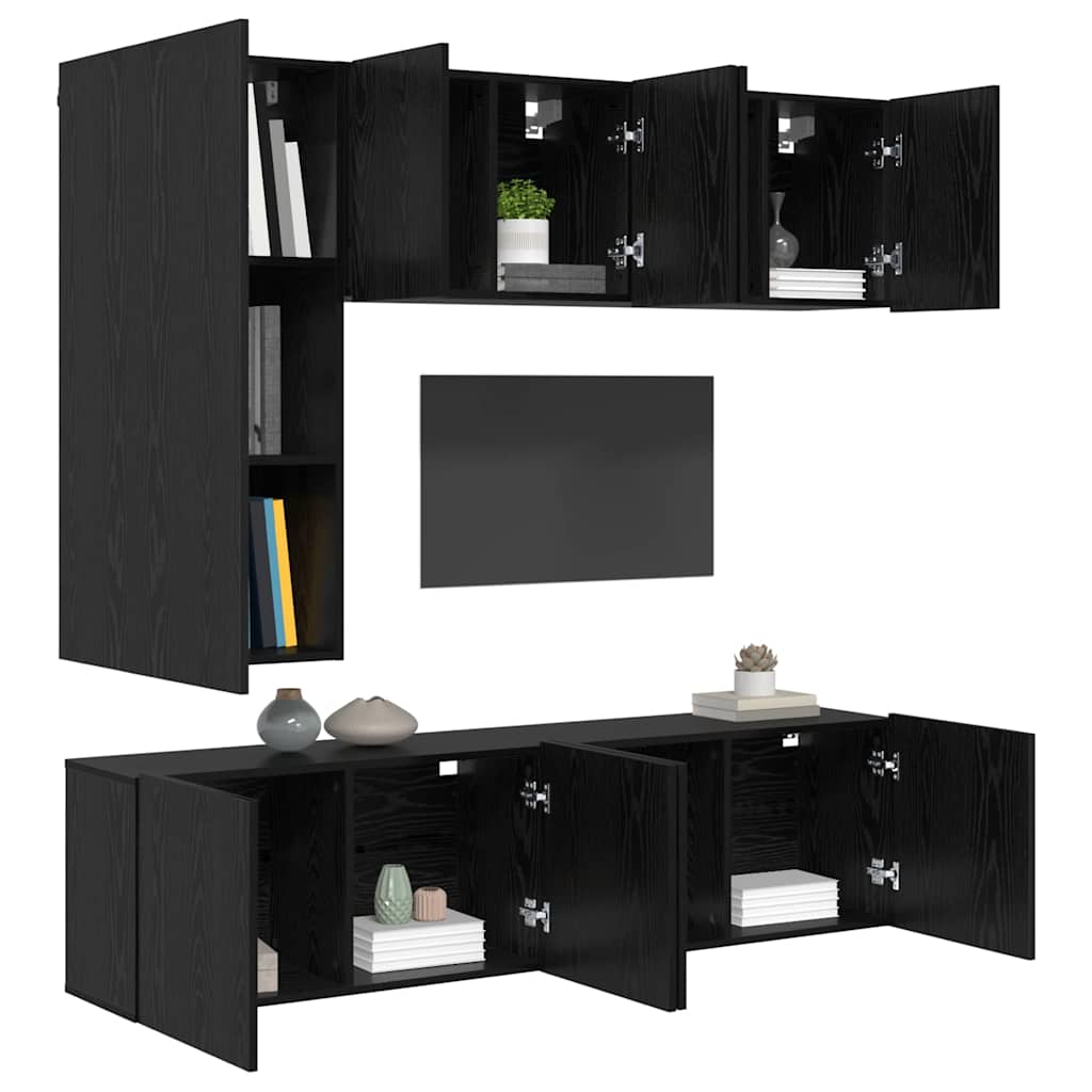 TV Wall Unit Wall-mounted 5 pcs Black Oak Engineered Wood