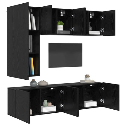 TV Wall Unit Wall-mounted 5 pcs Black Oak Engineered Wood