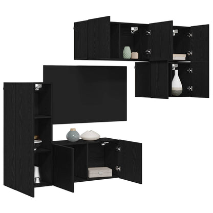 TV Wall Unit Wall-mounted 5 pcs Black Oak Engineered Wood