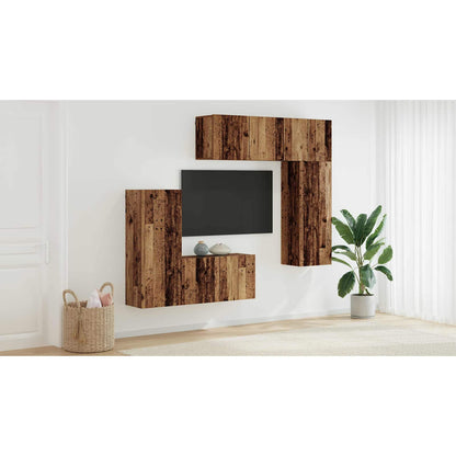 TV Wall Unit Wall-mounted 5 pcs Old Wood Engineered Wood