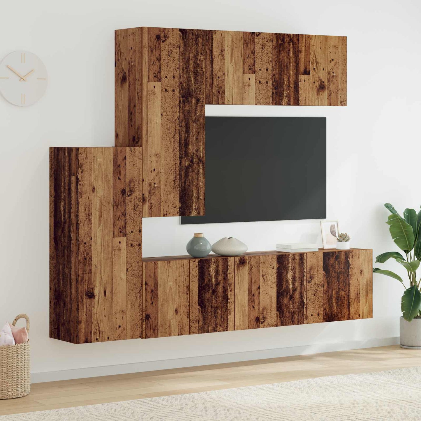 TV Wall Unit Wall-mounted 5 pcs Old Wood Engineered Wood