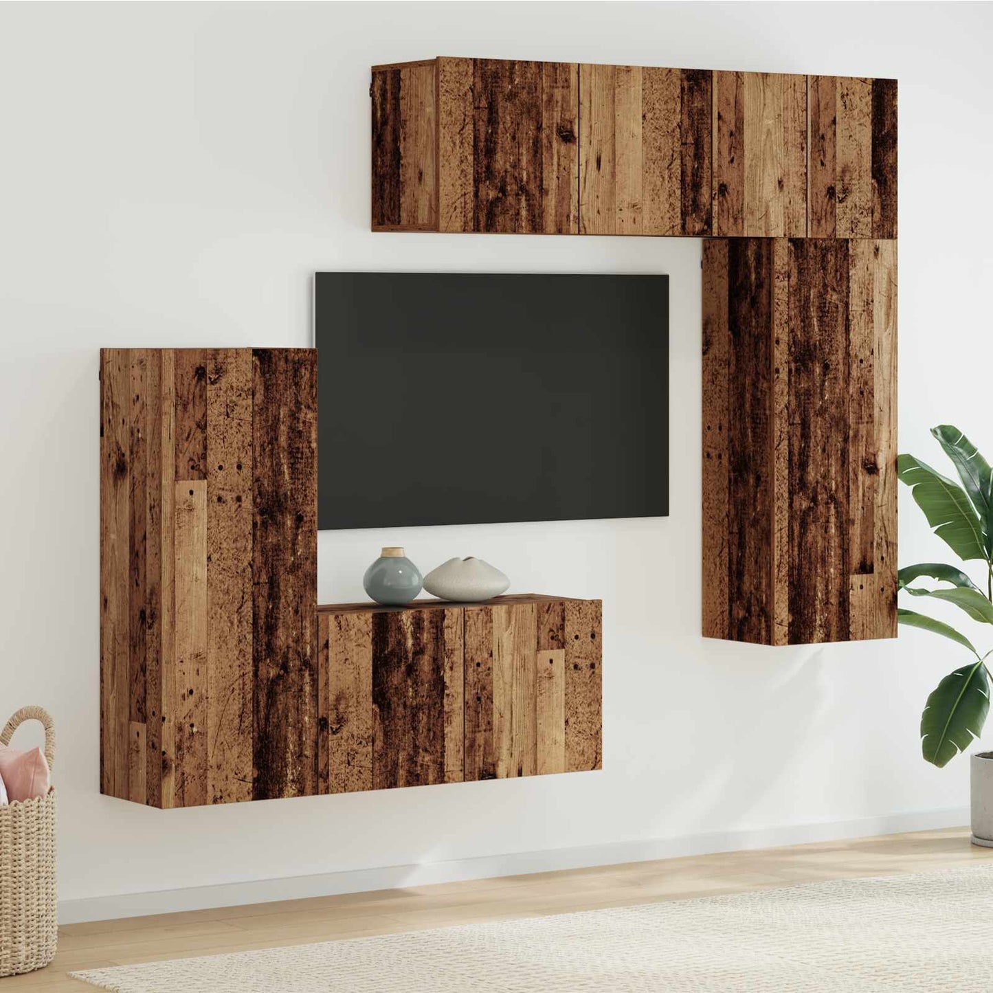 TV Wall Unit Wall-mounted 5 pcs Old Wood Engineered Wood