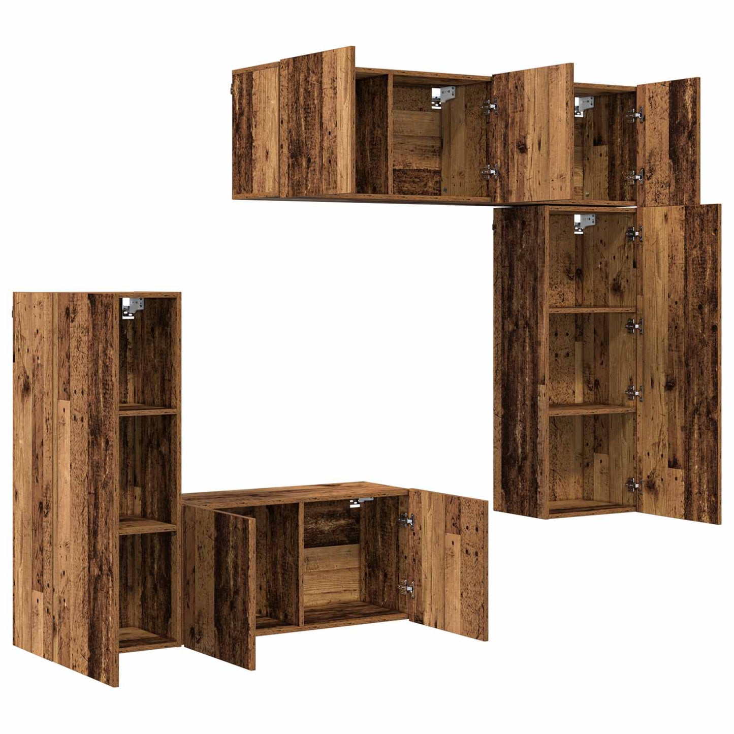 TV Wall Unit Wall-mounted 5 pcs Old Wood Engineered Wood