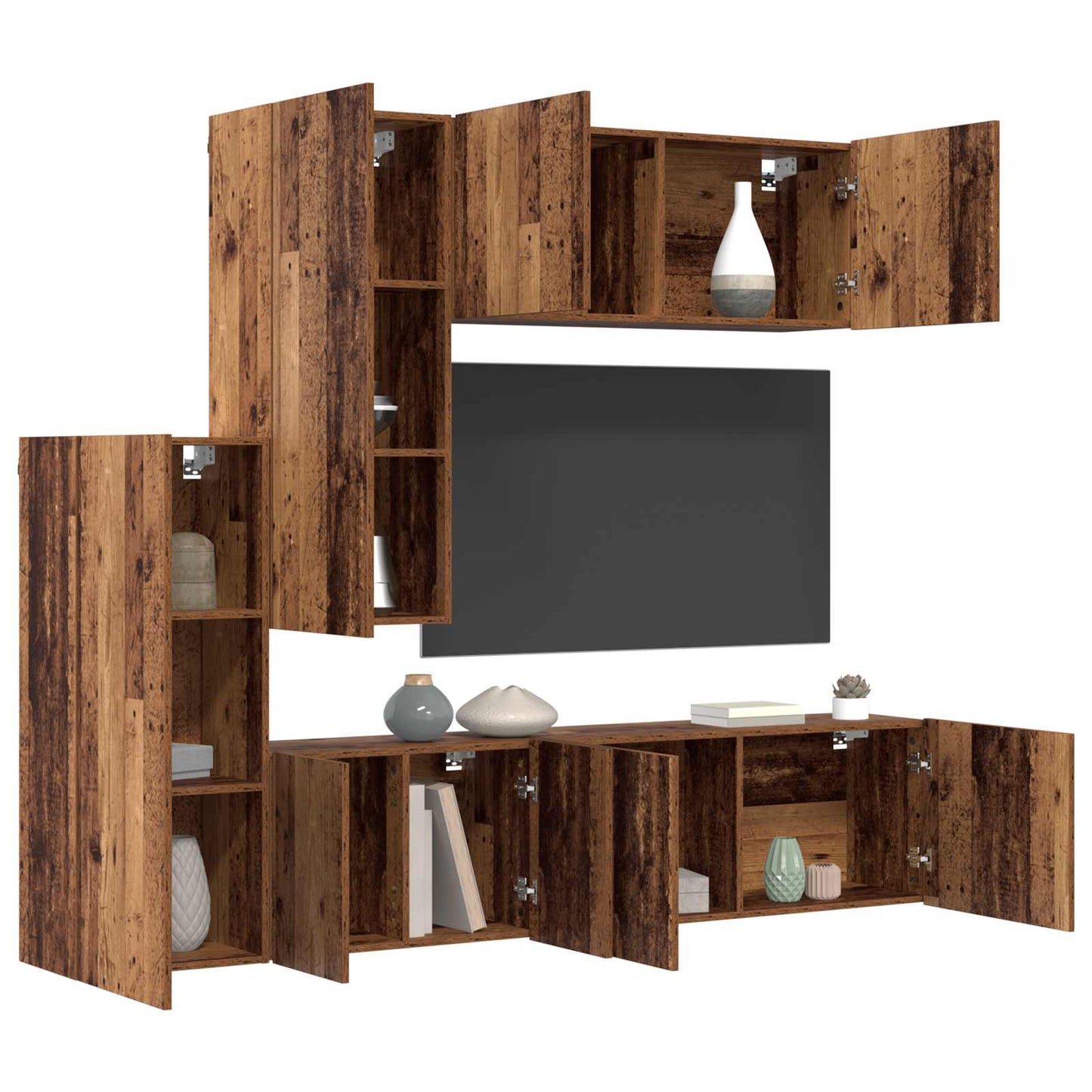 TV Wall Unit Wall-mounted 5 pcs Old Wood Engineered Wood