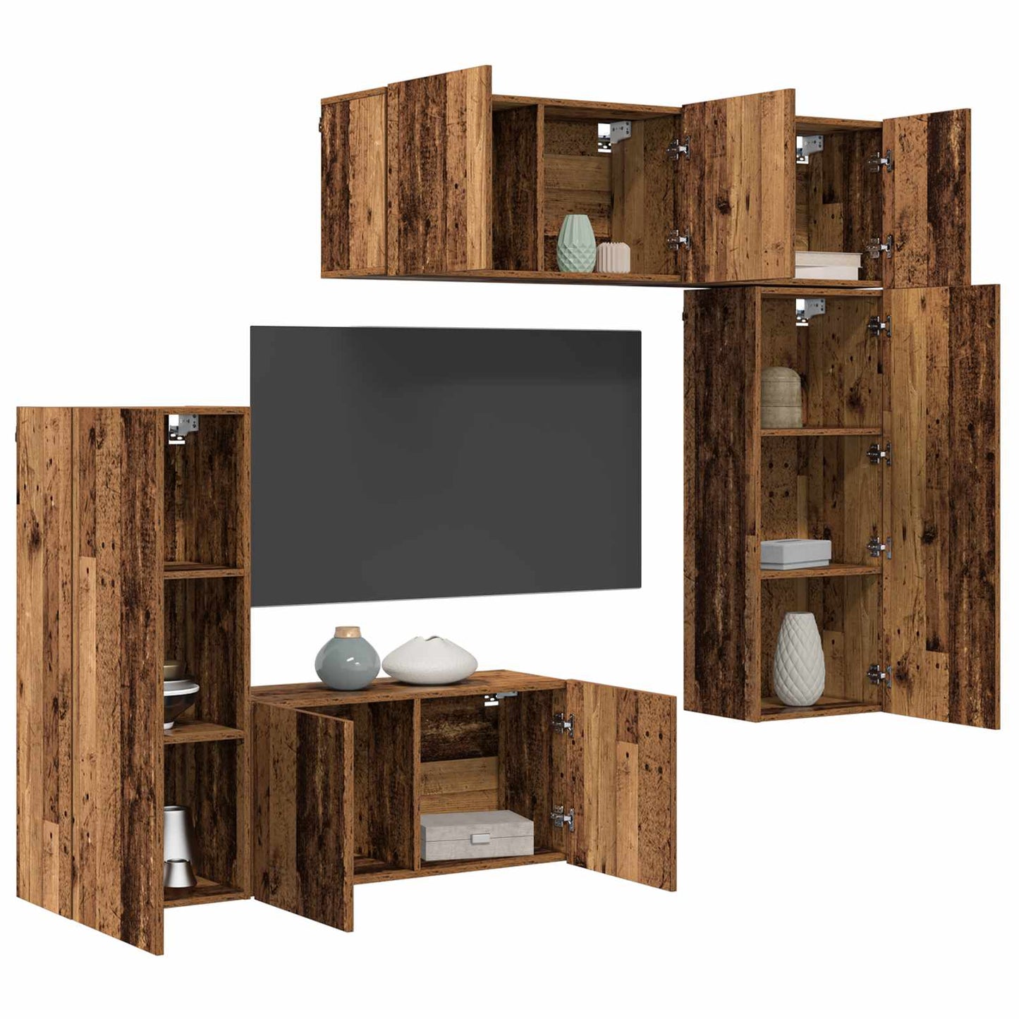 TV Wall Unit Wall-mounted 5 pcs Old Wood Engineered Wood
