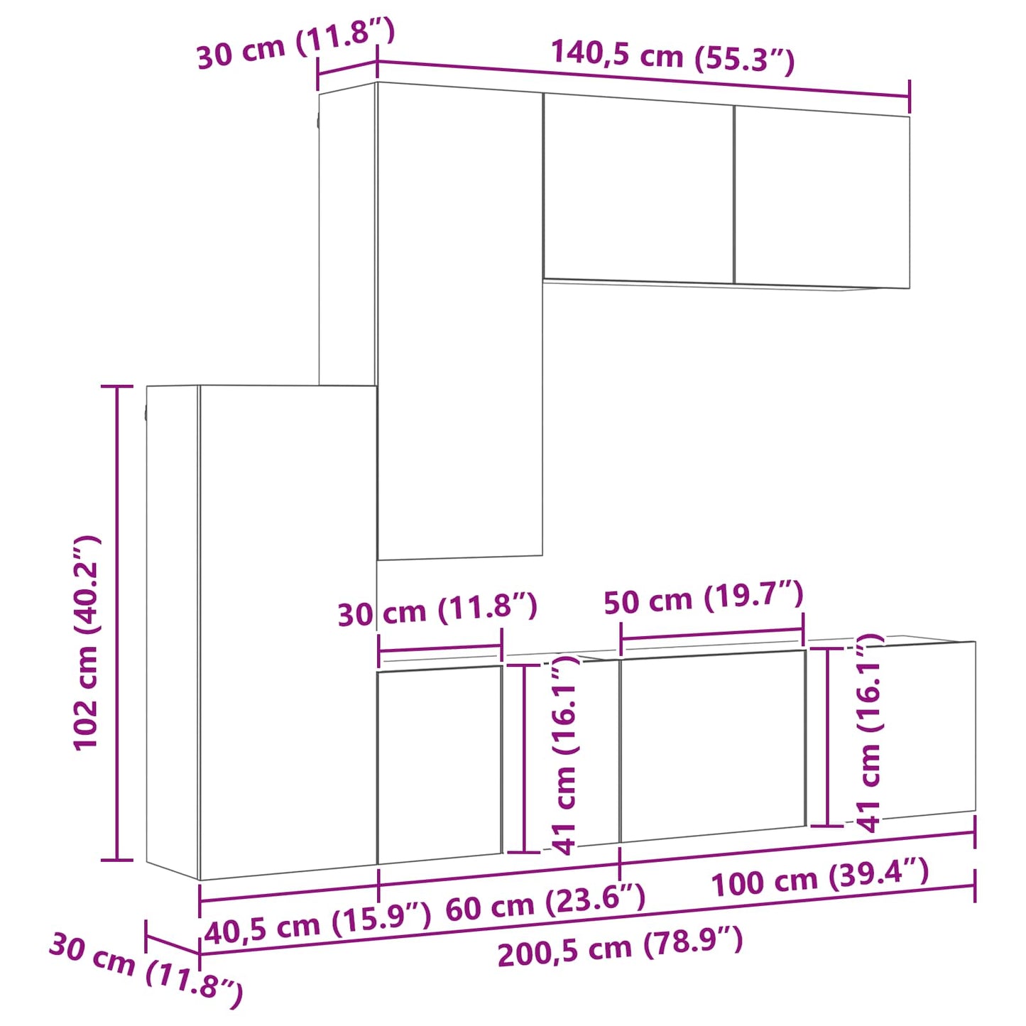 TV Wall Unit Wall-mounted 5 pcs Old Wood Engineered Wood
