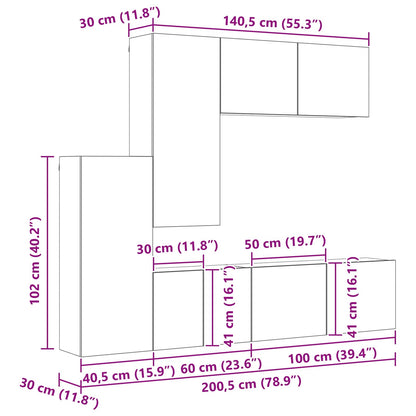 TV Wall Unit Wall-mounted 5 pcs Old Wood Engineered Wood