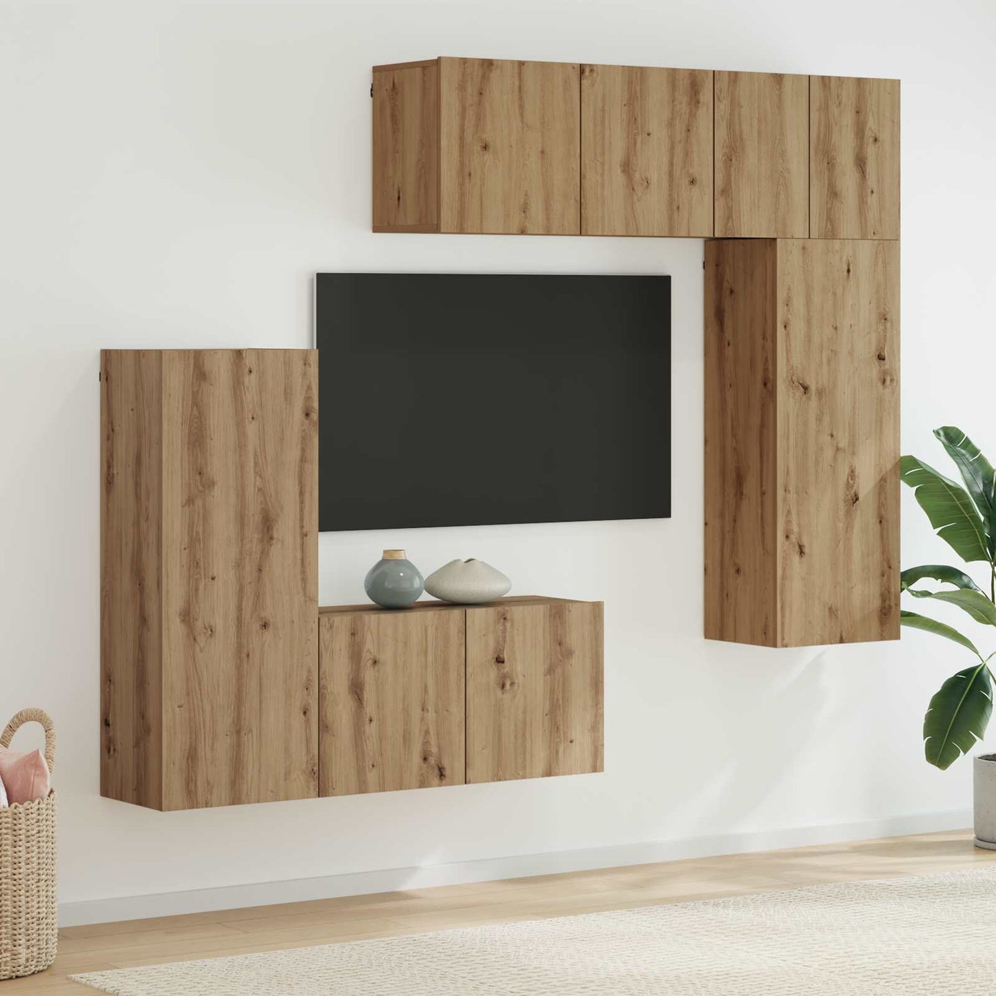 TV Wall Unit Wall-mounted 5 pcs Artisan Oak Engineered Wood