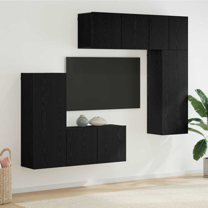 TV Wall Unit Wall-mounted 5 pcs Black oak Engineered Wood