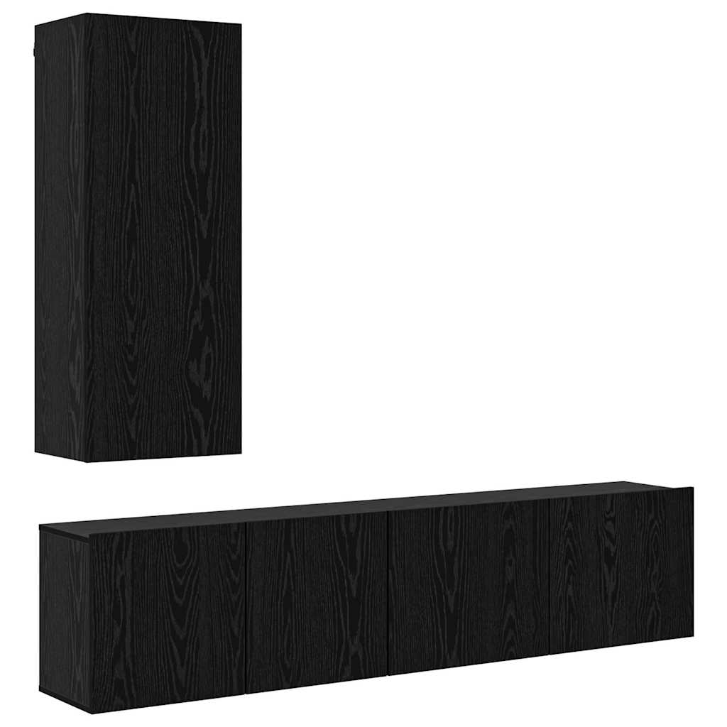 TV Wall Unit Wall-mounted 5 pcs Black oak Engineered Wood