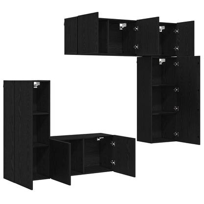 TV Wall Unit Wall-mounted 5 pcs Black oak Engineered Wood