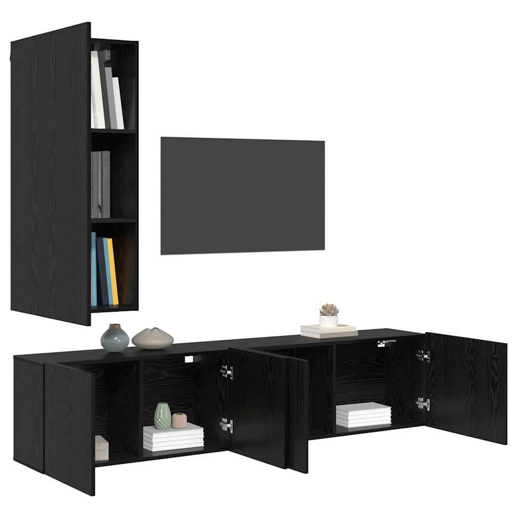 TV Wall Unit Wall-mounted 5 pcs Black oak Engineered Wood