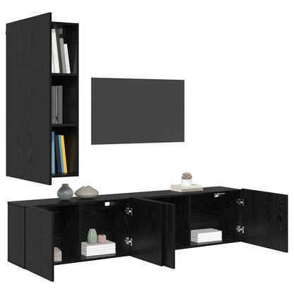 TV Wall Unit Wall-mounted 5 pcs Black oak Engineered Wood