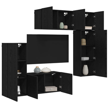 TV Wall Unit 5 pcs Black oak Engineered Wood