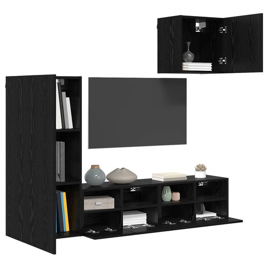 TV Wall Units 4 pcs Black Oak Engineered Wood