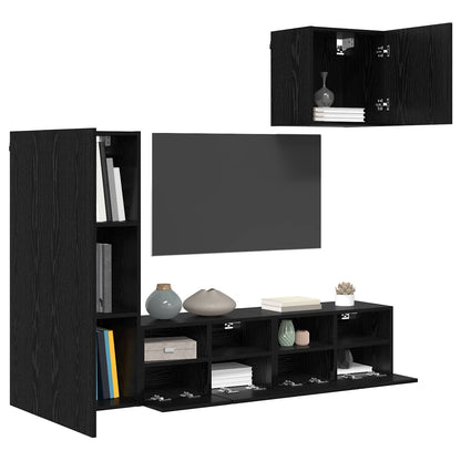TV Wall Units 4 pcs Black Oak Engineered Wood