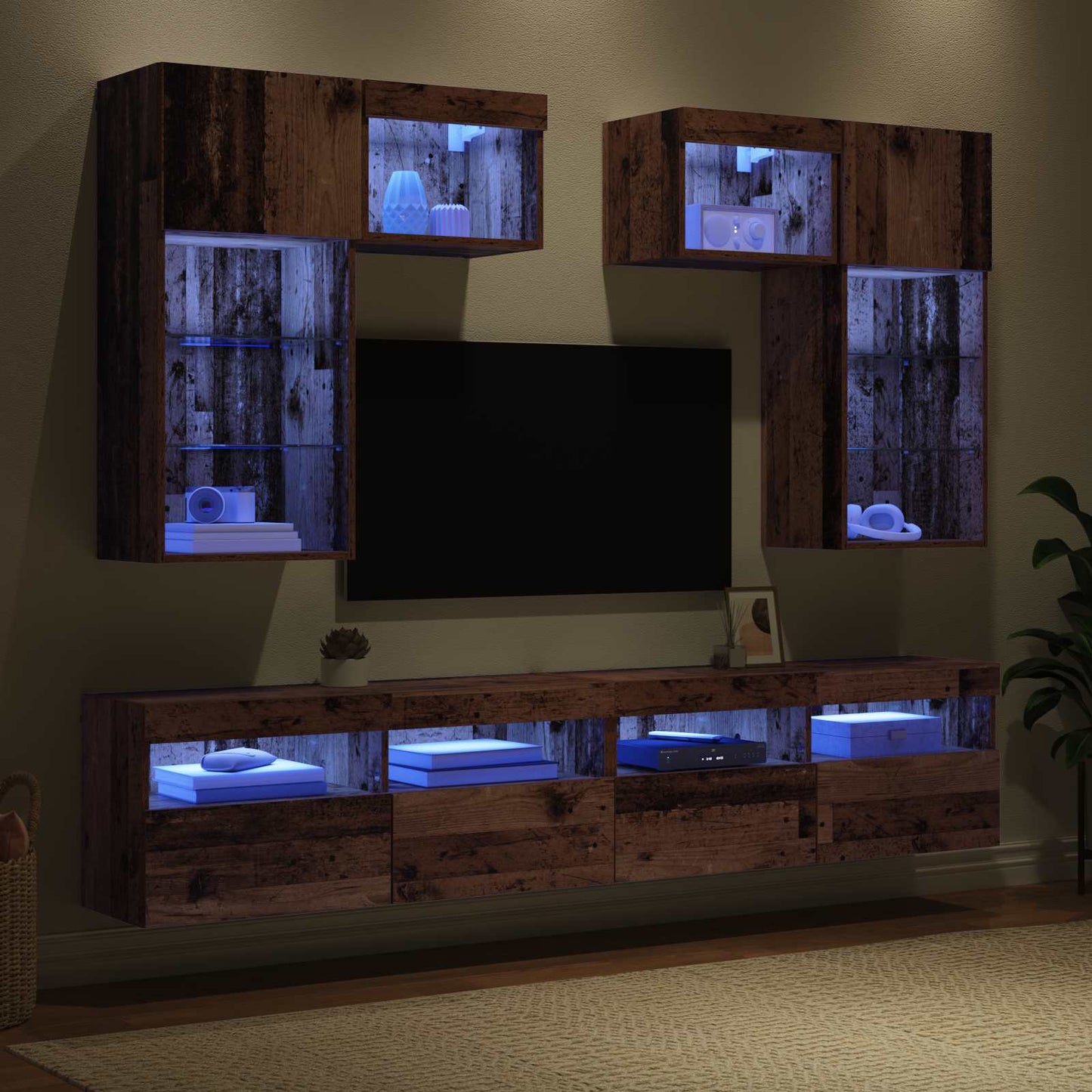 TV Wall Units Wall-mounted 6 pcs Black Oak Engineered Wood