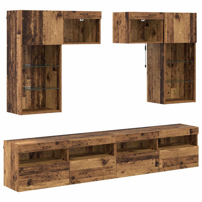 TV Wall Units Wall-mounted 6 pcs Black Oak Engineered Wood