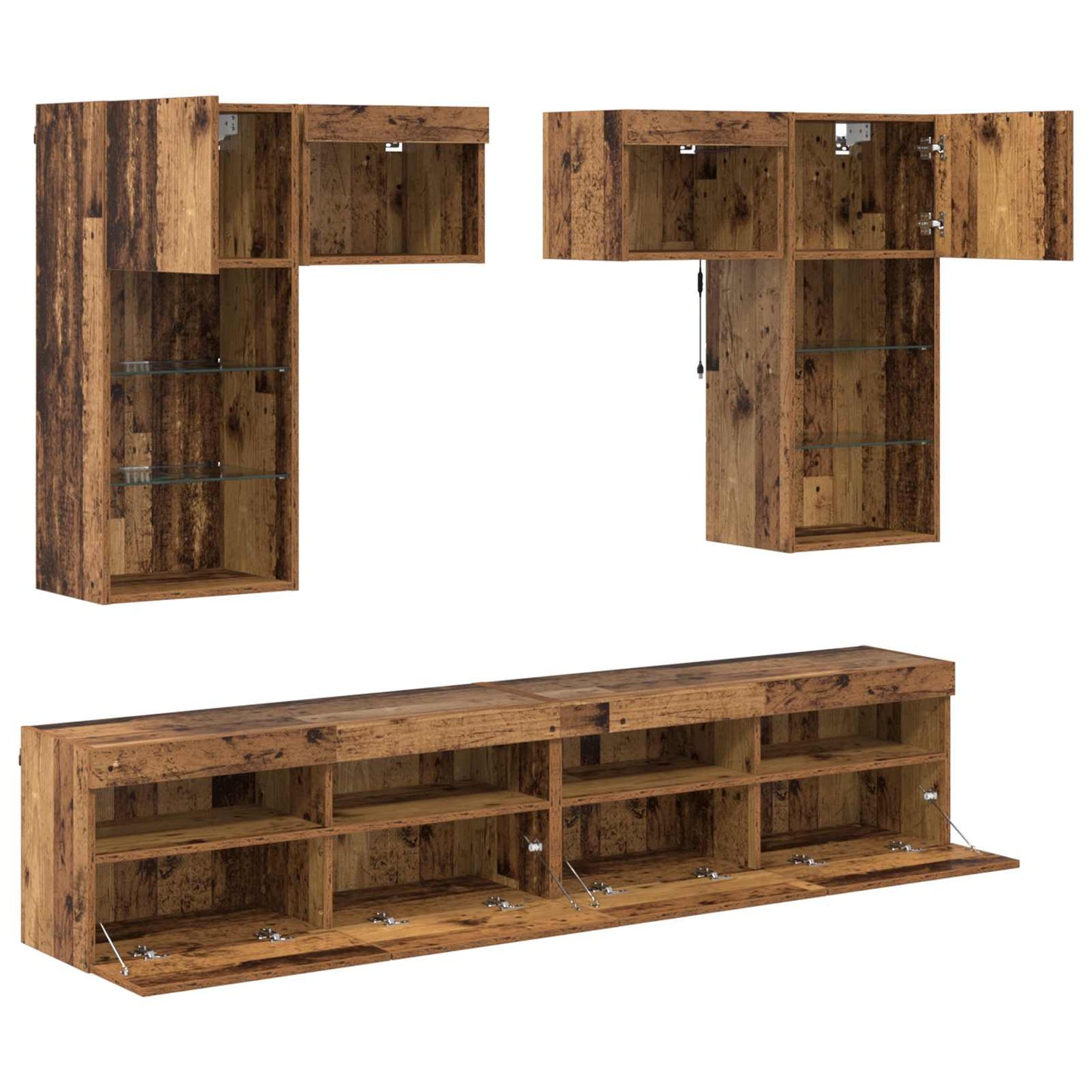 TV Wall Units Wall-mounted 6 pcs Black Oak Engineered Wood