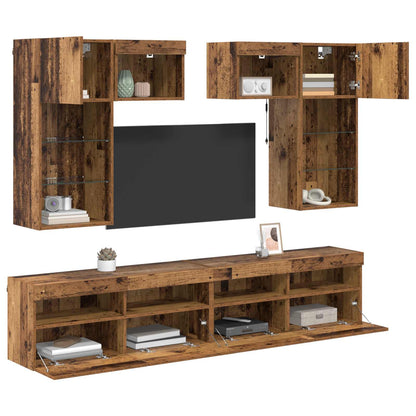 TV Wall Units Wall-mounted 6 pcs Black Oak Engineered Wood