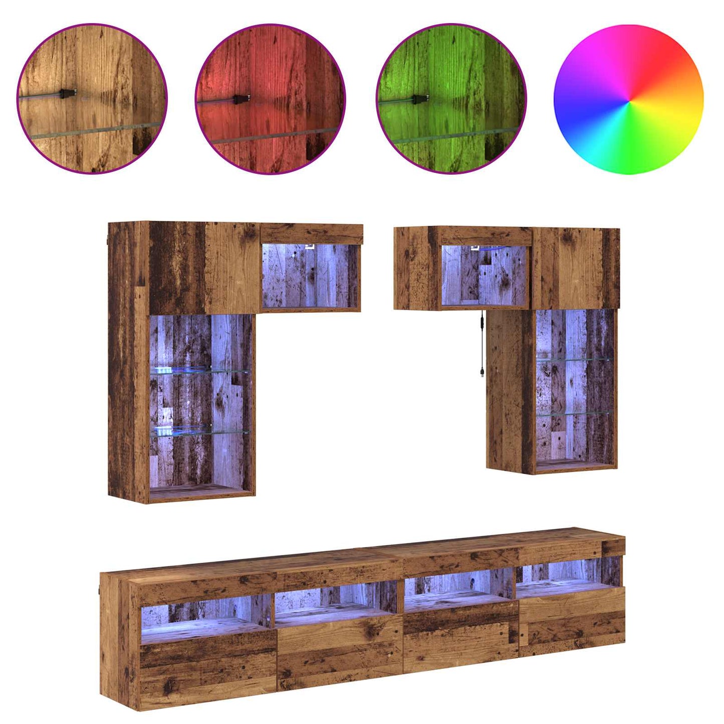 TV Wall Units Wall-mounted 6 pcs Black Oak Engineered Wood