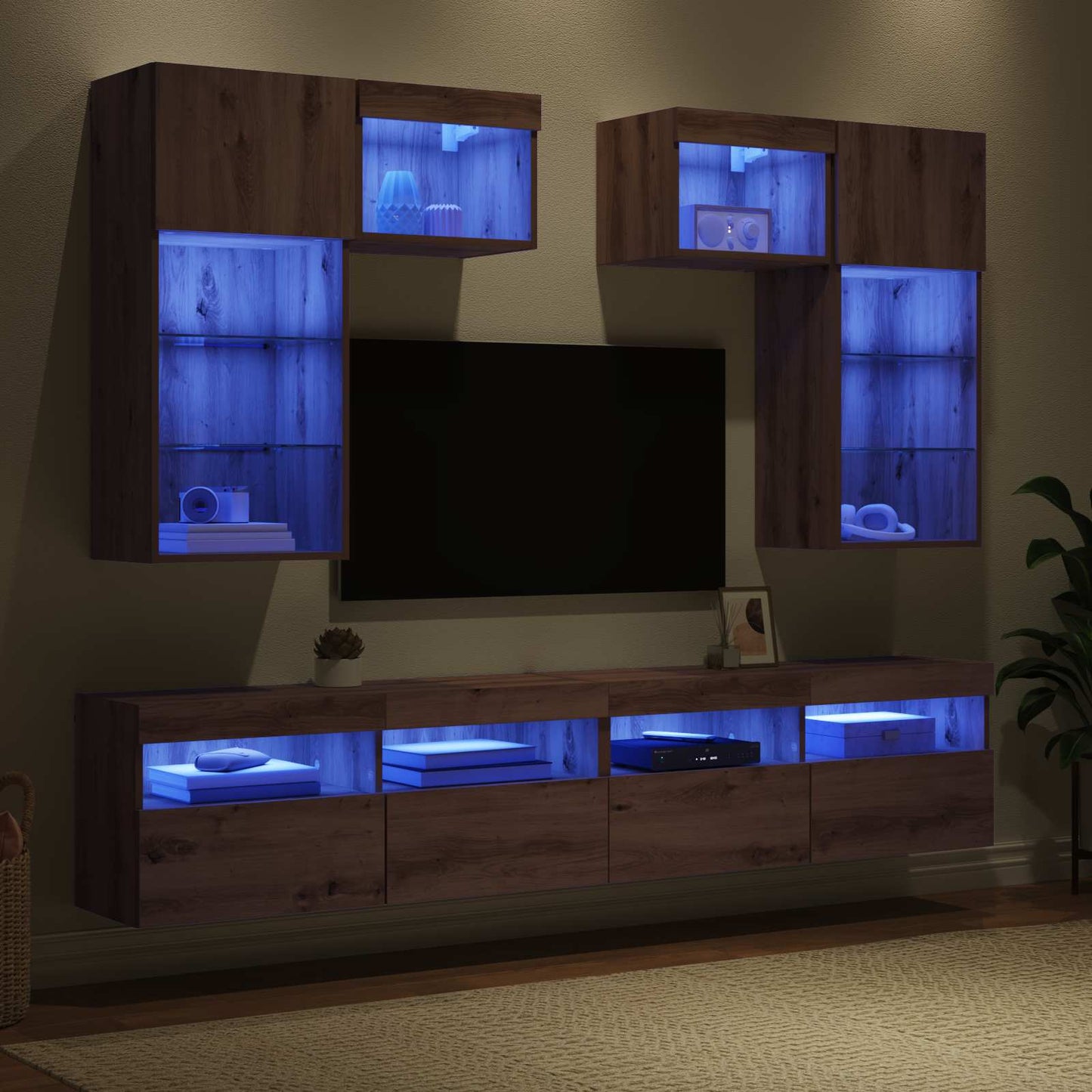 TV Wall Units Wall-mounted 6 pcs Old Wood Engineered Wood