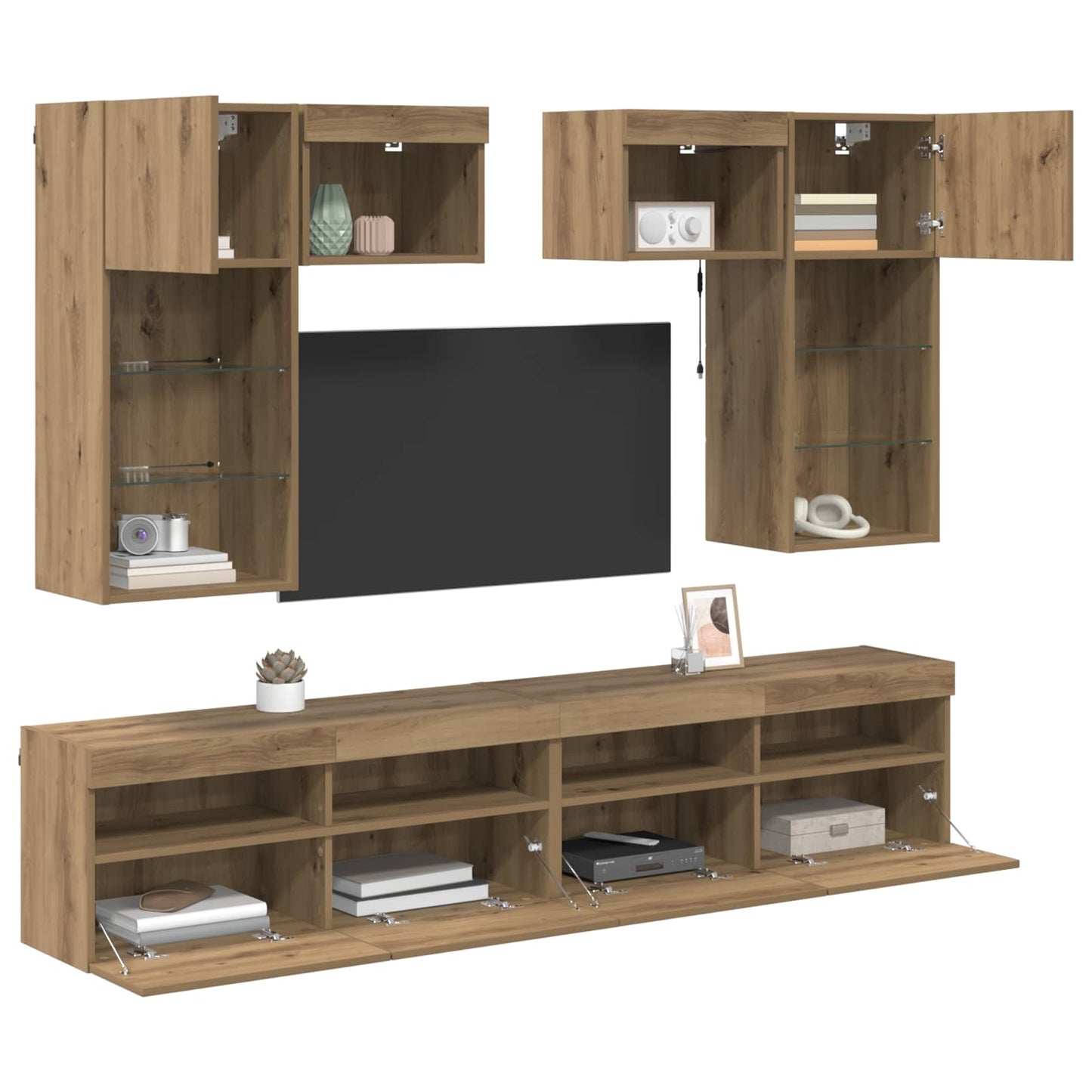 TV Wall Units Wall-mounted 6 pcs Old Wood Engineered Wood