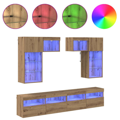 TV Wall Units Wall-mounted 6 pcs Old Wood Engineered Wood