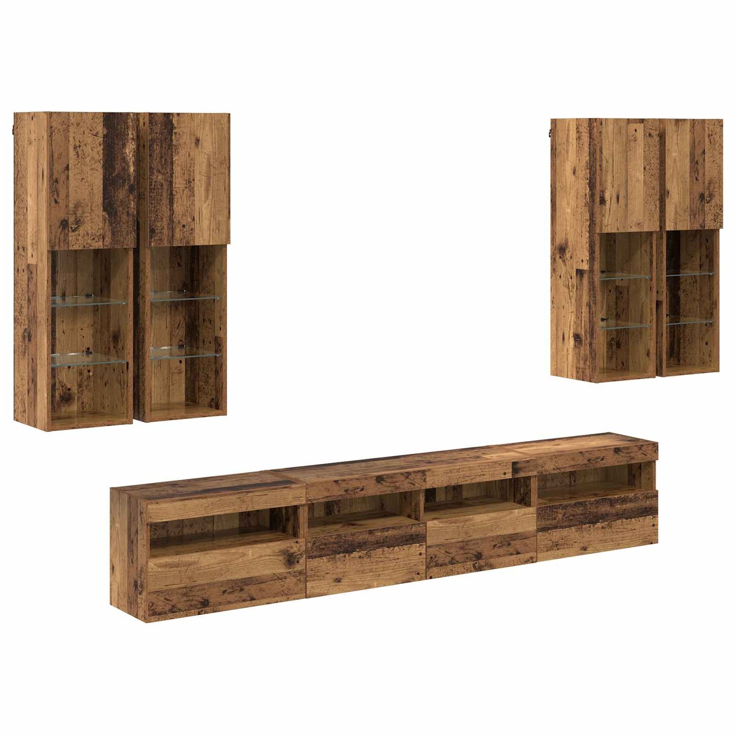 TV Wall Cabinet Set with LED Lights with LED 7 pcs Old Wood