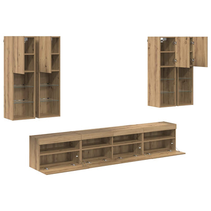TV Wall Cabinet Set with LED Lights with LED 7 pcs Artisan oak