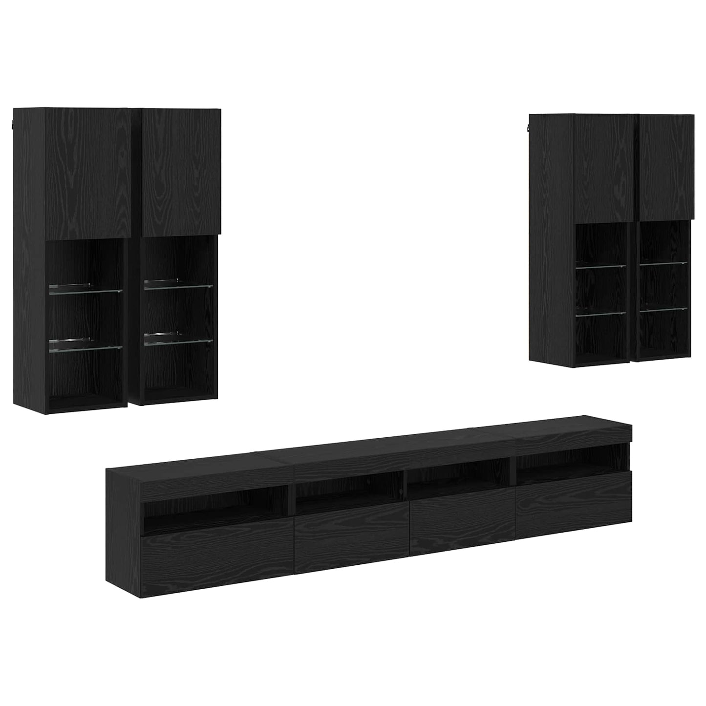 TV Wall Cabinet Set with LED Lights with LED 7 pcs Black Oak
