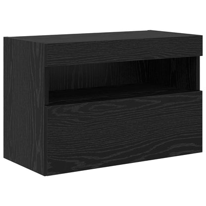 TV Wall Cabinet Set with LED Lights with LED 7 pcs Black Oak