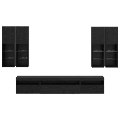 TV Wall Cabinet Set with LED Lights with LED 7 pcs Black Oak