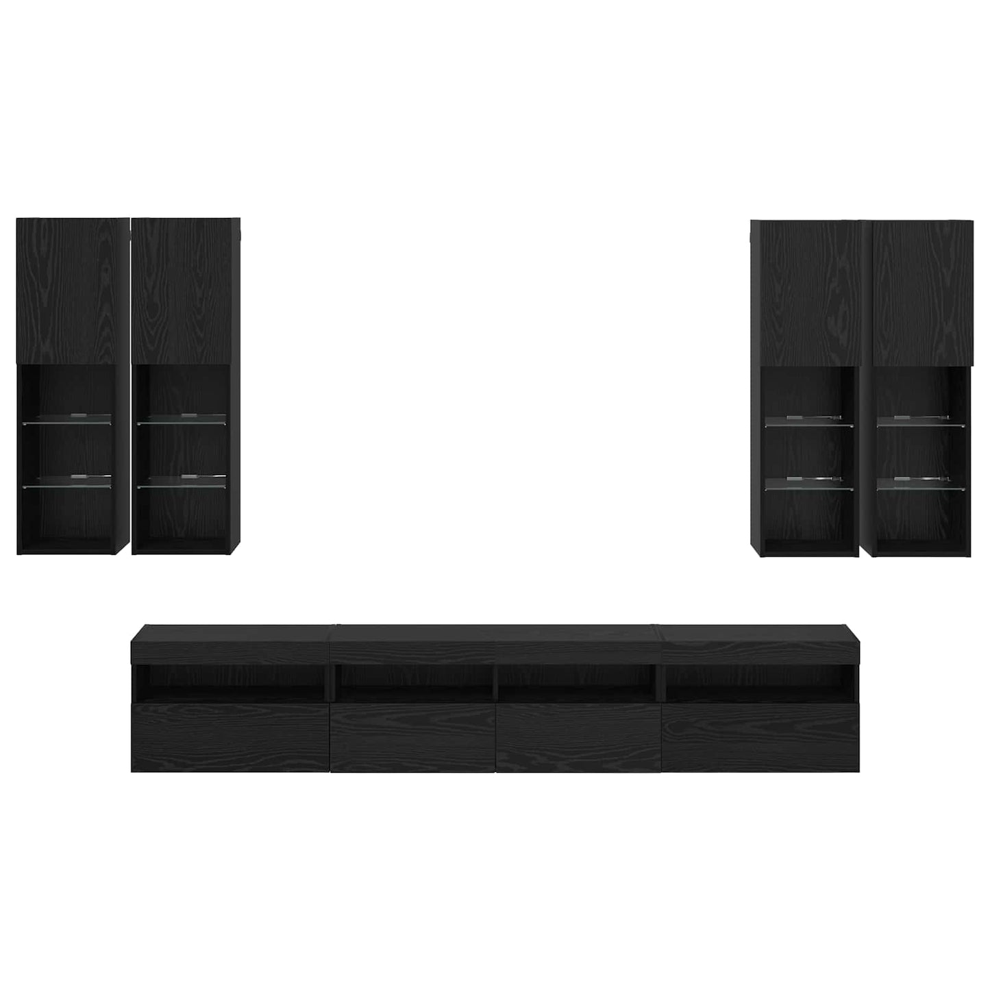 TV Wall Cabinet Set with LED Lights with LED 7 pcs Black Oak