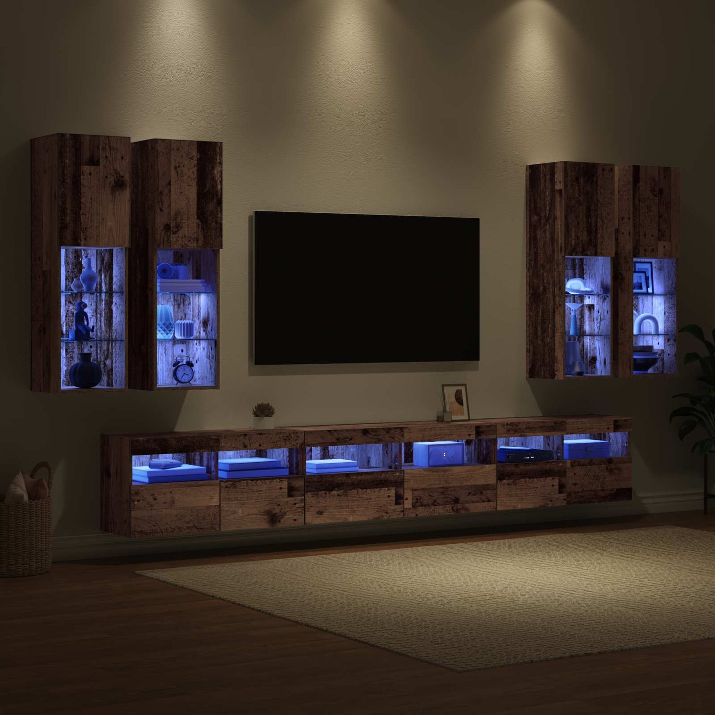 TV Wall Cabinet Set Wall-mounted 7 pcs Old Wood Engineered Wood