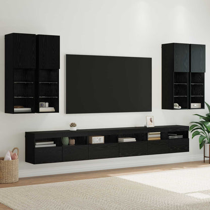 TV Wall Cabinet Set 7 pcs Black Oak Engineered Wood