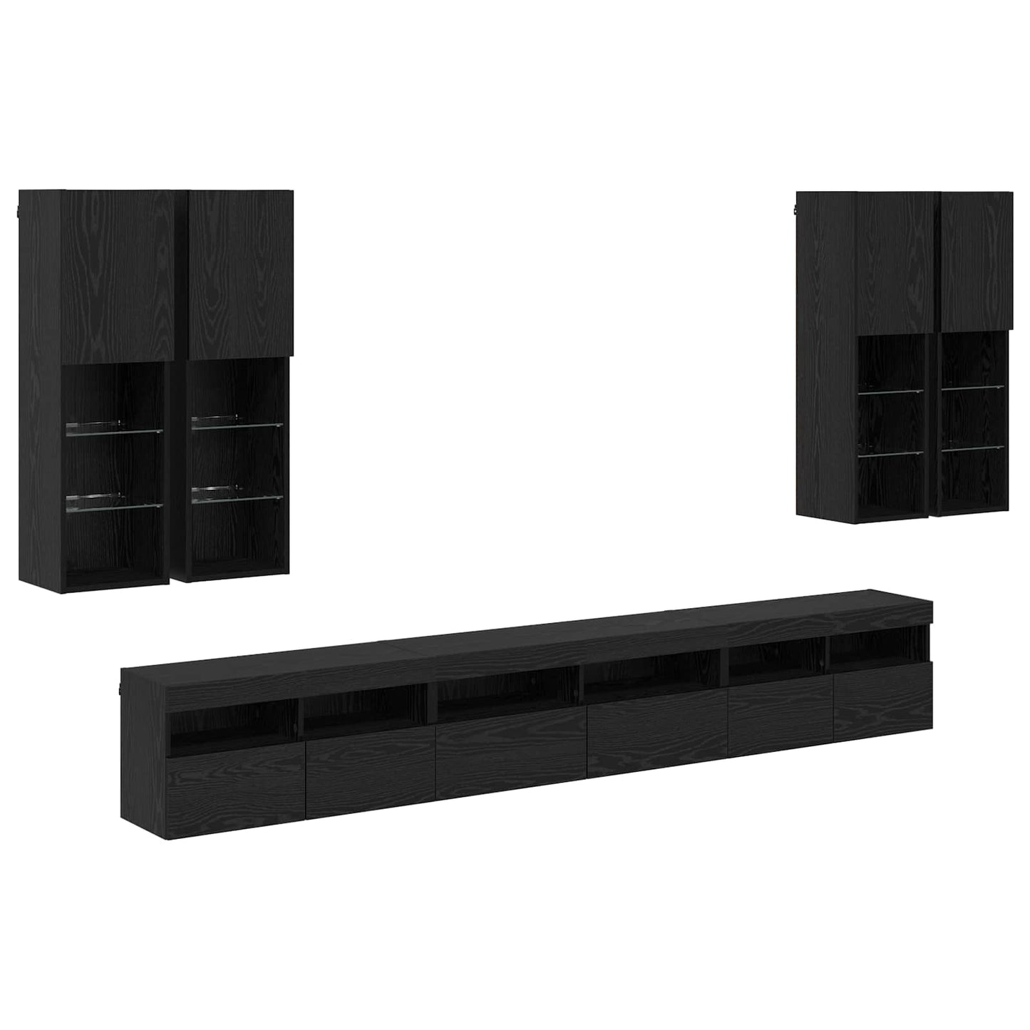 TV Wall Cabinet Set 7 pcs Black Oak Engineered Wood