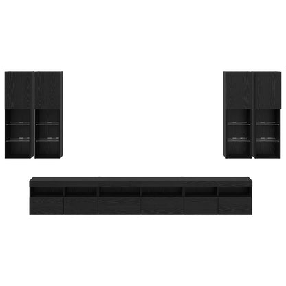 TV Wall Cabinet Set 7 pcs Black Oak Engineered Wood