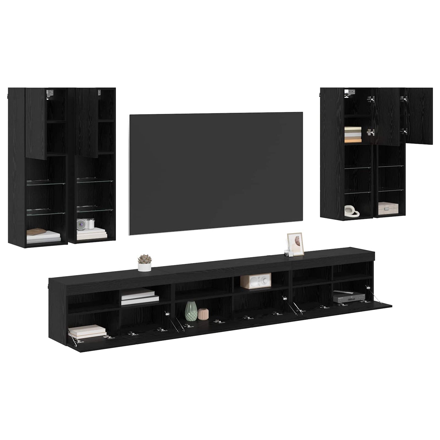 TV Wall Cabinet Set 7 pcs Black Oak Engineered Wood