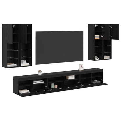 TV Wall Cabinet Set 7 pcs Black Oak Engineered Wood