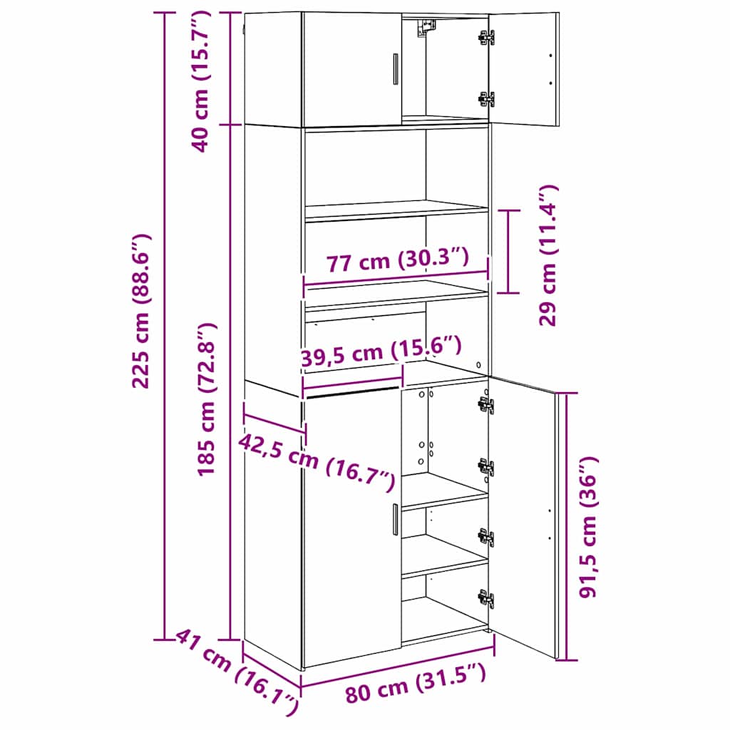 Storage Cabinet Old Wood 80 x 42.5 x 225 cm Engineered Wood