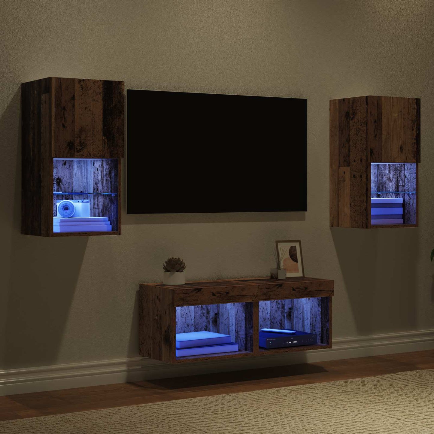 TV Wall Cabinets Wall-mounted 4 pcs Old Wood Engineered Wood